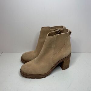 Vince Camuto Dustelie Tan Suede Leather Heeled Boots Booties Womens